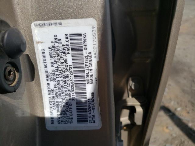 2T1KR32E83C120731 - 2003 TOYOTA COROLLA MA XR GOLD photo 12