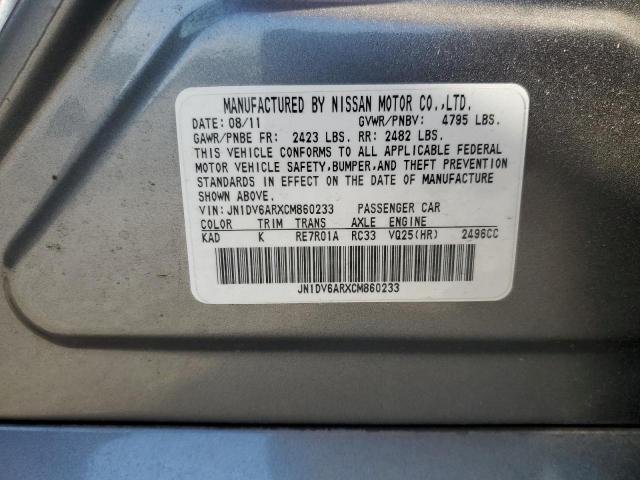 JN1DV6ARXCM860233 - 2012 INFINITI G25 GRAY photo 12