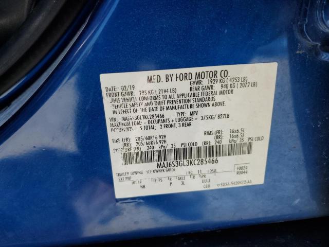 MAJ6S3GL3KC285466 - 2019 FORD ECOSPORT SE BLUE photo 12