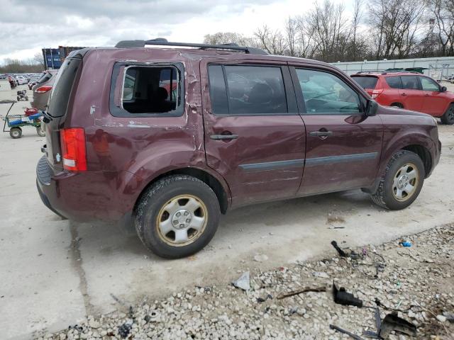 5FNYF4H24BB074668 - 2011 HONDA PILOT LX BURGUNDY photo 3