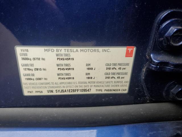 5YJSA1E28FF109547 - 2015 TESLA MODEL S BLUE photo 12