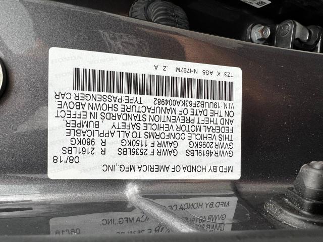 19UUB2F63KA004982 - 2019 ACURA TLX TECHNOLOGY GRAY photo 10