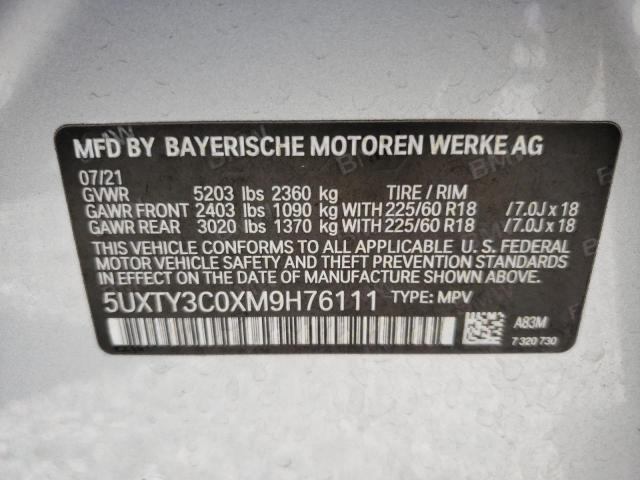5UXTY3C0XM9H76111 - 2021 BMW X3 SDRIVE30I SILVER photo 13