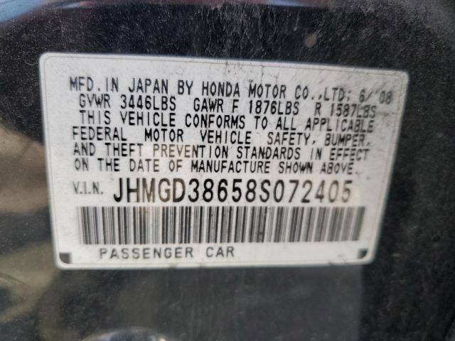 JHMGD38658S072405 - 2008 HONDA FIT SPORT BLACK photo 12