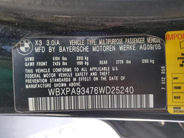 WBXPA93476WD25240 - 2006 BMW X3 3.0I BLACK photo 12