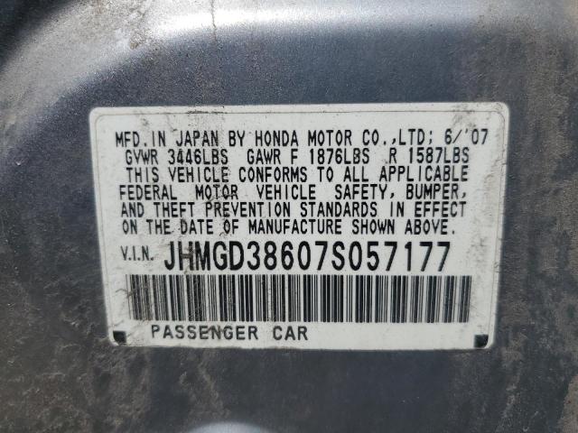 JHMGD38607S057177 - 2007 HONDA FIT S ვერცხლისფერი ფოტო 12