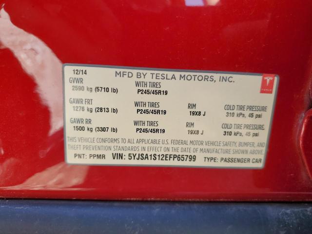 5YJSA1S12EFP65799 - 2014 TESLA MODEL S RED photo 12