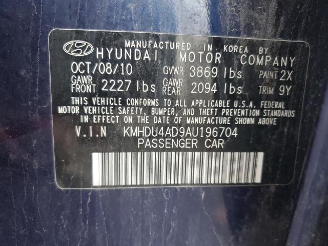 KMHDU4AD9AU196704 - 2010 HYUNDAI ELANTRA BLUE BLUE photo 12