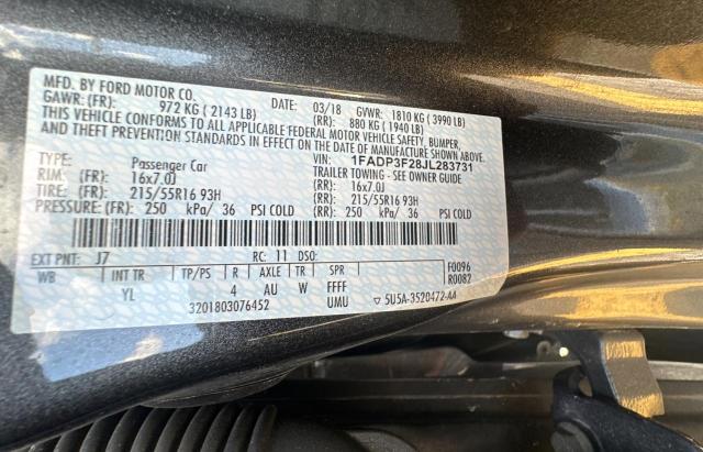 1FADP3F28JL283731 - 2018 FORD FOCUS SE GRAY photo 10