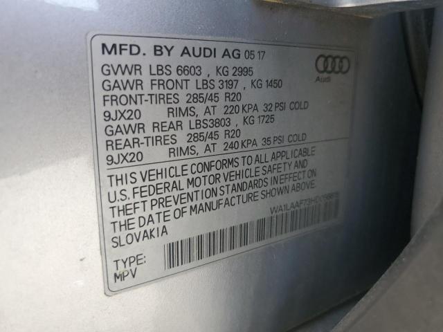 WA1LAAF73HD056615 - 2017 AUDI Q7 PREMIUM PLUS ვერცხლისფერი ფოტო 13