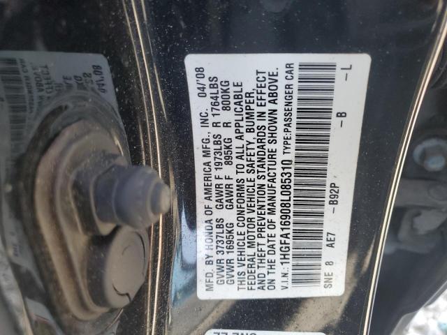 1HGFA16908L085310 - 2008 HONDA CIVIC EXL BLACK photo 12