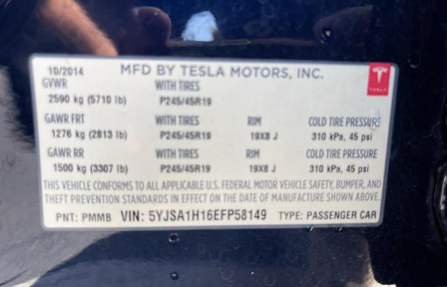 5YJSA1H16EFP58149 - 2014 TESLA MODEL S Կապույտ լուսանկար 10