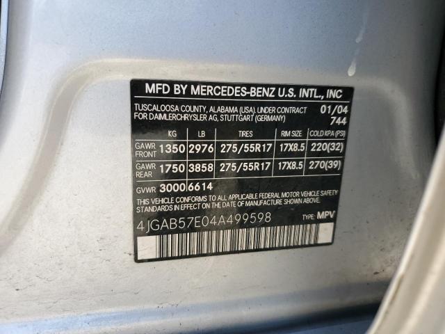 4JGAB57E04A499598 - 2004 MERCEDES-BENZ ML 350 SILVER photo 13