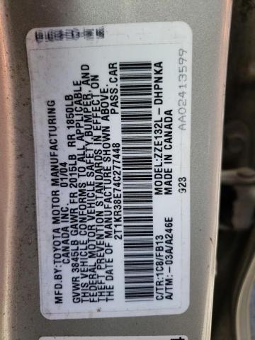 2T1KR38E74C277448 - 2004 TOYOTA COROLLA MA XR SILVER photo 12