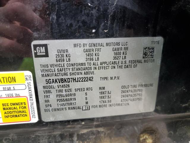 5GAKVBKD7HJ222242 - 2017 BUICK ENCLAVE 黑色 照片 14