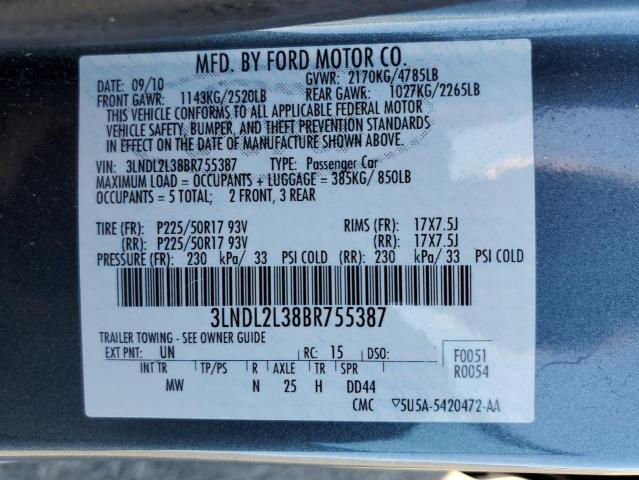 3LNDL2L38BR755387 - 2011 LINCOLN MKZ HYBRID BLUE photo 12