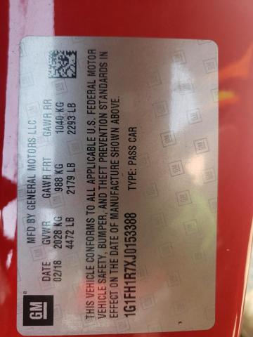 1G1FH1R7XJ0153388 - 2018 CHEVROLET CAMARO SS RED photo 13