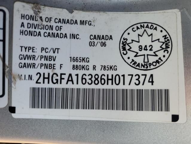 2HGFA16386H017374 - 2006 HONDA CIVIC DX VP Gümüş foto 12