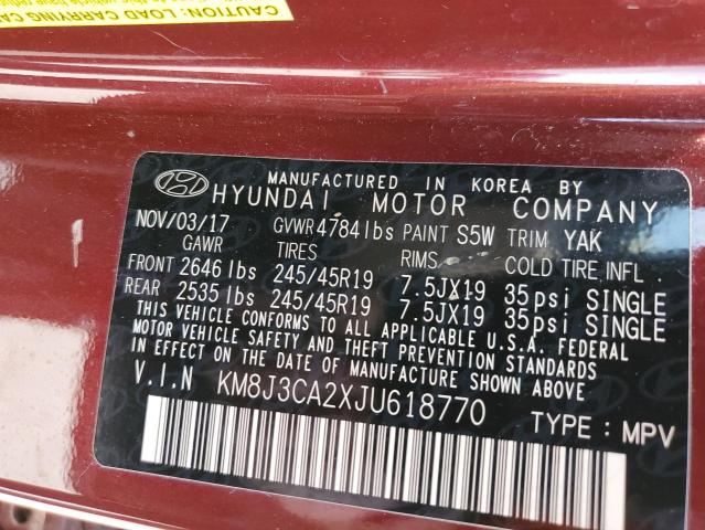 KM8J3CA2XJU618770 - 2018 HYUNDAI TUCSON VALUE BURGUNDY photo 13