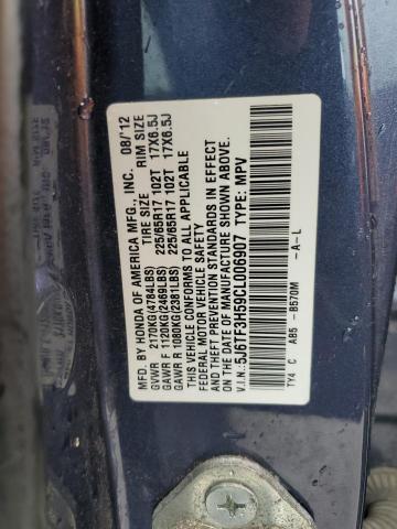 5J6TF3H59CL006907 - 2012 HONDA CROSSTOUR EXL ლურჯი ფოტო 12