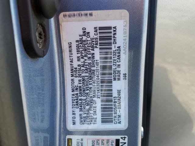 2T1KR32E04C281401 - 2004 TOYOTA COROLLA MA XR BLUE photo 12