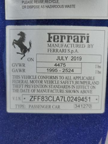 ZFF83CLA7L0249451 - 2020 FERRARI 812 SUPERF BLUE photo 13