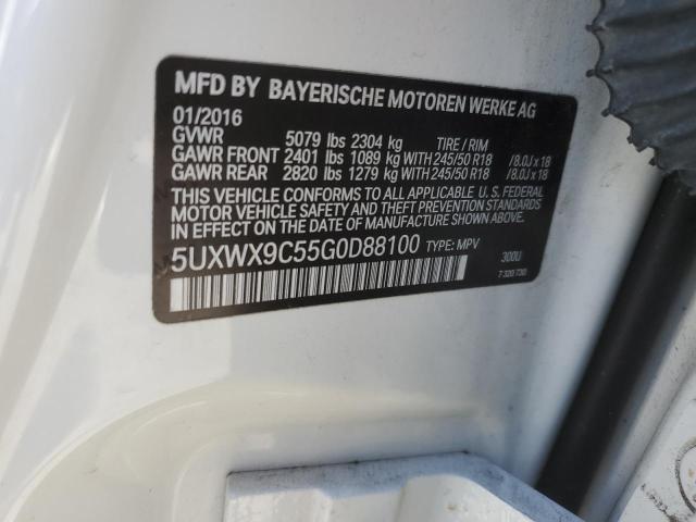 5UXWX9C55G0D88100 - 2016 BMW X3 XDRIVE28I WHITE photo 12