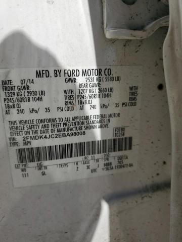 2FMDK4JC2EBA98008 - 2014 FORD EDGE SEL WHITE photo 12