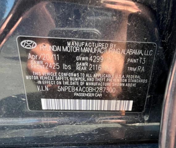 5NPEB4AC0BH287300 - 2011 HYUNDAI SONATA GLS BLACK photo 10