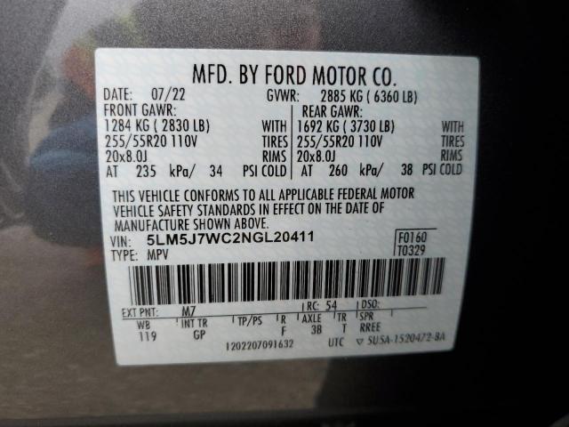 5LM5J7WC2NGL20411 - 2022 LINCOLN AVIATOR RESERVE GRAY photo 14