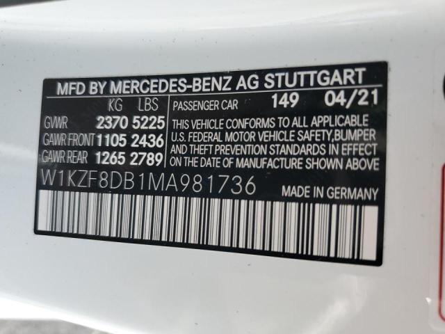 W1KZF8DB1MA981736 - 2021 MERCEDES-BENZ E 350 WHITE photo 12