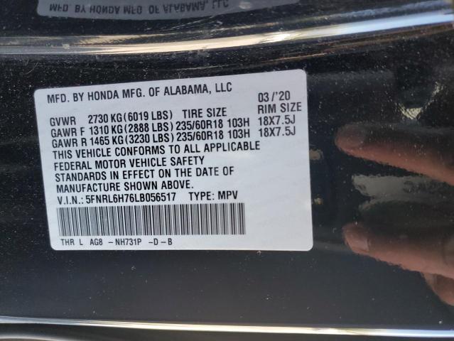 5FNRL6H76LB056517 - 2020 HONDA ODYSSEY EXL BLACK photo 13