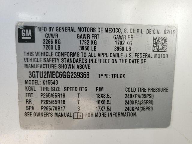 3GTU2MEC6GG239368 - 2016 GMC SIERRA K1500 SLE WHITE photo 12