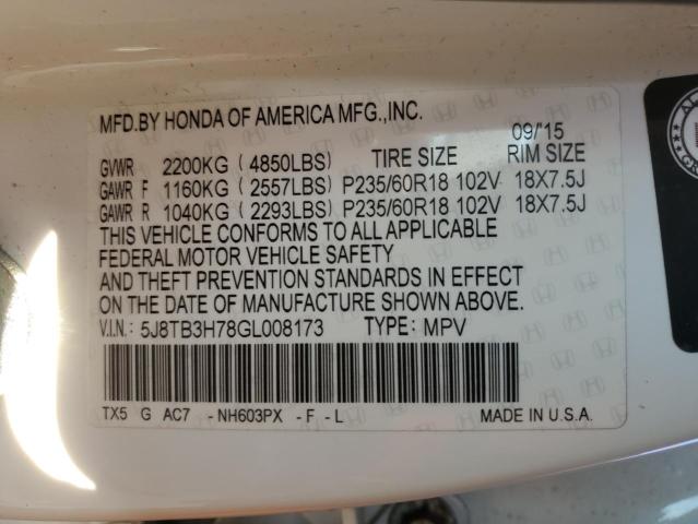 5J8TB3H78GL008173 - 2016 ACURA RDX ADVANCE WHITE photo 13