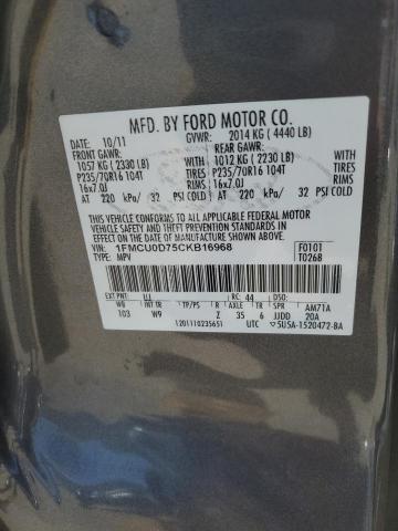 1FMCU0D75CKB16968 - 2012 FORD ESCAPE XLT CHARCOAL photo 13