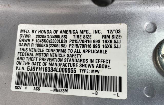 5J6YH18334L000055 - 2004 HONDA ELEMENT LX SILVER photo 10