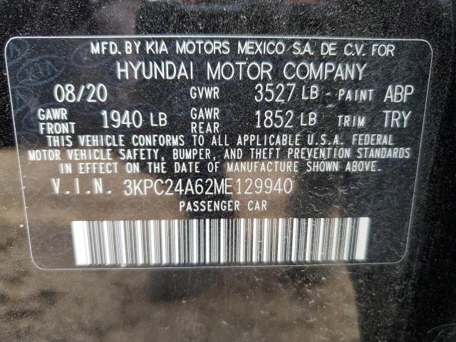 3KPC24A62ME129940 - 2021 HYUNDAI ACCENT SE BLACK photo 12