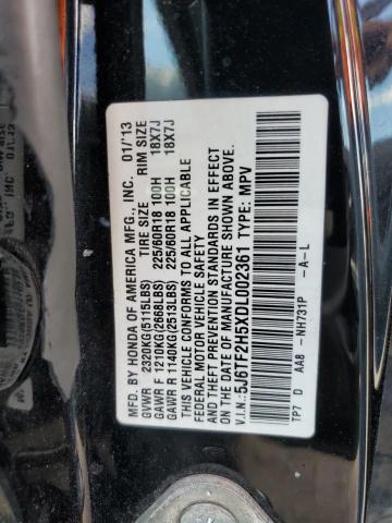 5J6TF2H5XDL002361 - 2013 HONDA CROSSTOUR EXL შავი ფოტო 13