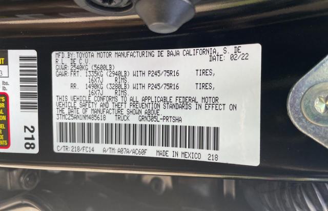 3TMCZ5AN1NM485618 - 2022 TOYOTA TACOMA DOUBLE CAB 黑色 照片 10