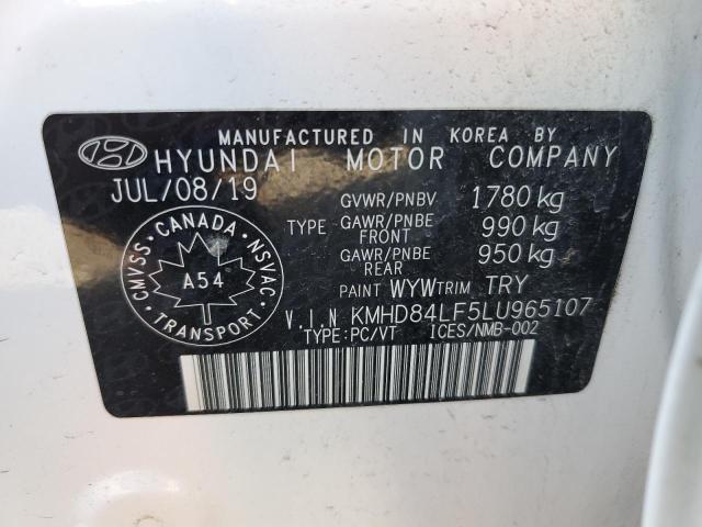 KMHD84LF5LU965107 - 2020 HYUNDAI ELANTRA SEL WHITE photo 13