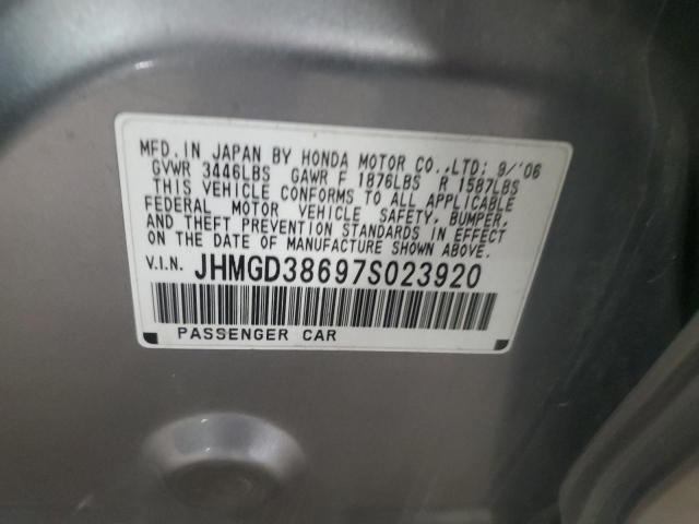 JHMGD38697S023920 - 2007 HONDA FIT S GRAY photo 12