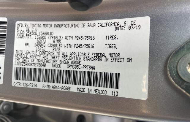 3TMCZ5ANXKM275840 - 2019 TOYOTA TACOMA DOUBLE CAB Күміс фото 10