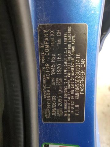 KMHDN55D23U101416 - 2003 HYUNDAI ELANTRA GLS BLUE photo 12