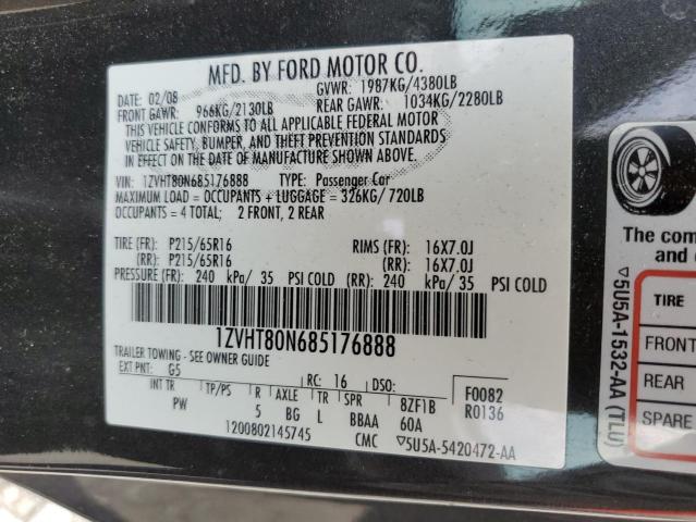 1ZVHT80N685176888 - 2008 FORD MUSTANG BLACK photo 12