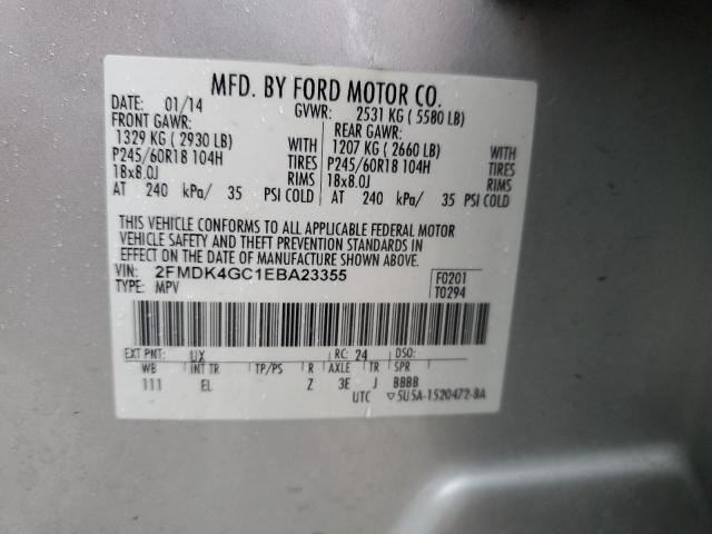 2FMDK4GC1EBA23355 - 2014 FORD EDGE SE SILVER photo 13