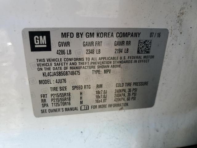 KL4CJASB5GB748475 - 2016 BUICK ENCORE WHITE photo 14