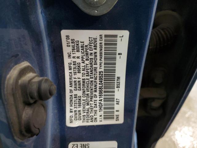 1HGFA16968L049525 - 2008 HONDA CIVIC EXL BLUE photo 12