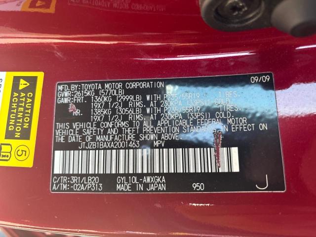 JTJZB1BAXA2001463 - 2010 LEXUS RX 450 RED photo 10