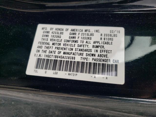 1HGCT1B84GA008086 - 2016 HONDA ACCORD EXL BLACK photo 12