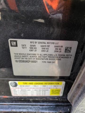 1G1ZC5EUXCF190021 - 2012 CHEVROLET MALIBU 1LT BLACK photo 12